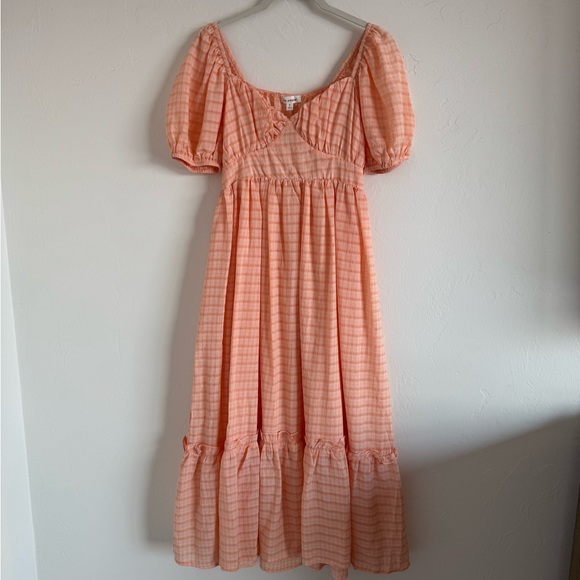 By The River Dresses & Skirts - Chic Orange Checkered Midi Dress